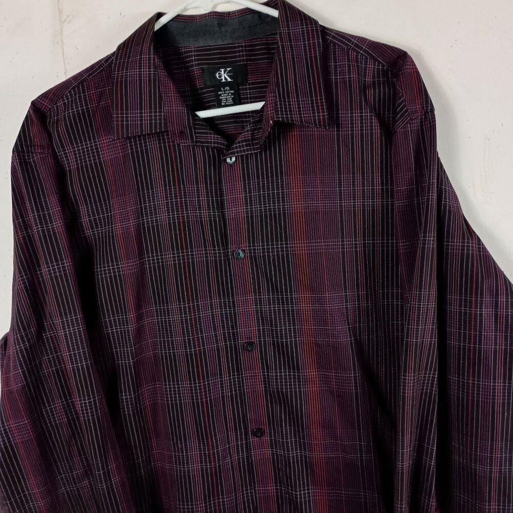 Calvin Klein Long Sleeve Button Up Shirt Mens L Burgundy Y2K Career Wear